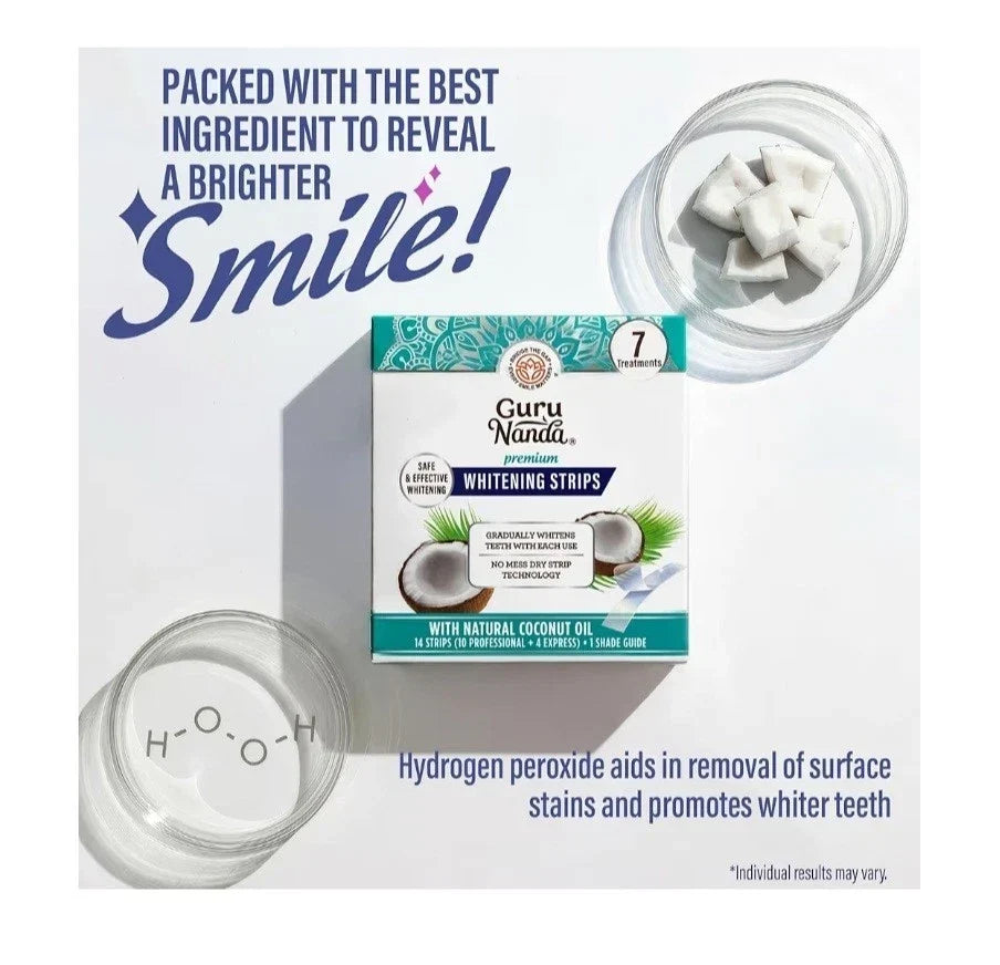 GuruNanda Premium Teeth Whitening Strips 14 Ct (7 Treatments) Coconut Oil Enamel