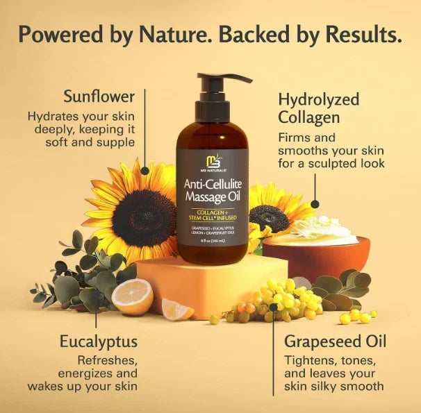M3 Naturals Anti Cellulite Massage Oil Infused with Collagen and Stem Cell 8 fl