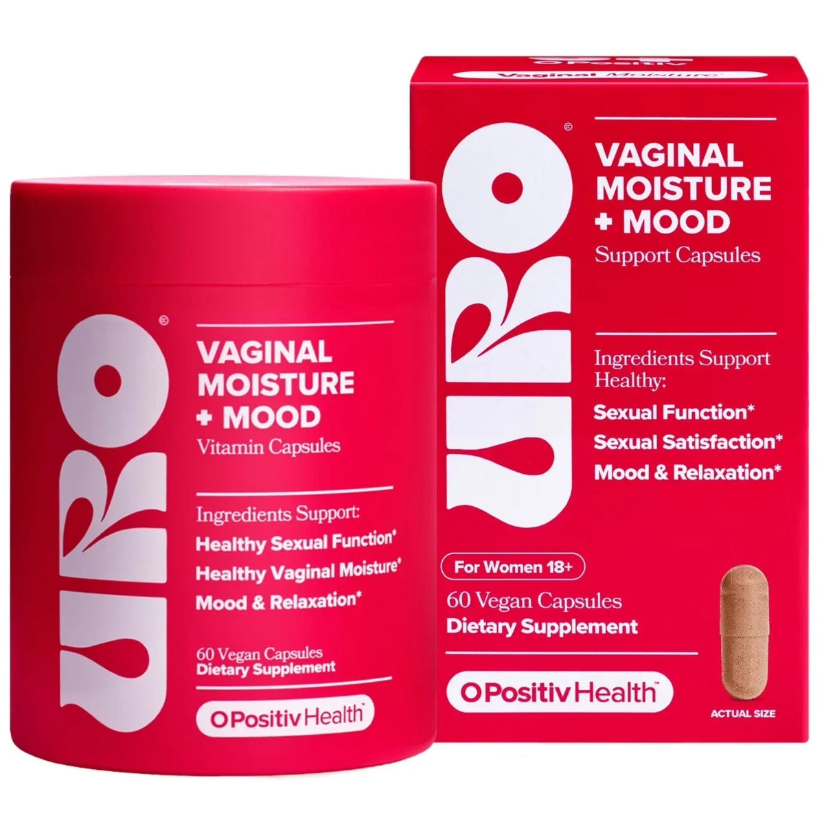 O Positiv URO Vaginal Moisture + Mood 60 Capsules Vaginal Support Exp 08/2027+