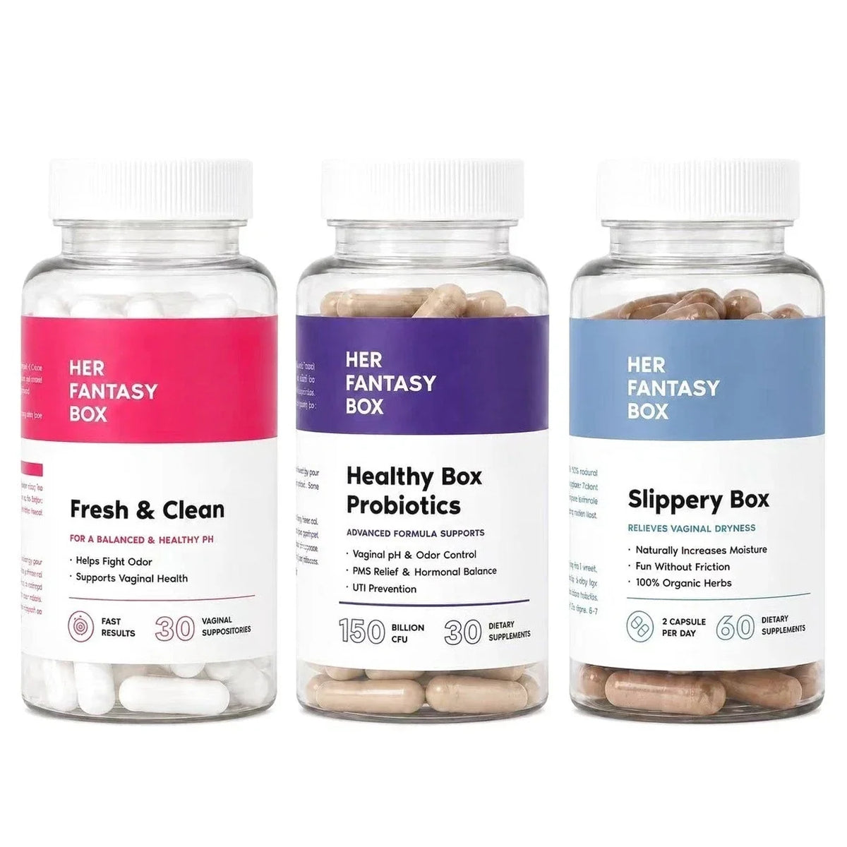 Women Wellness 3‑Bottle Set Probiotics Suppositories Herbal Capsules 120ct