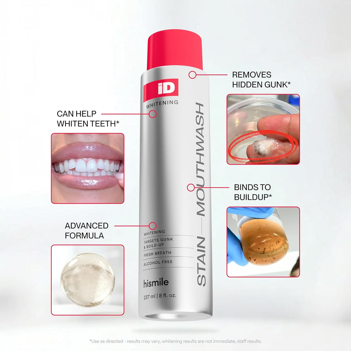 Hismile iD Stain Whitening Mouthwash – Thoughtful Birthday Gift for Her, Whitening and Fresh Breath Oral Care Set for the Bathroom