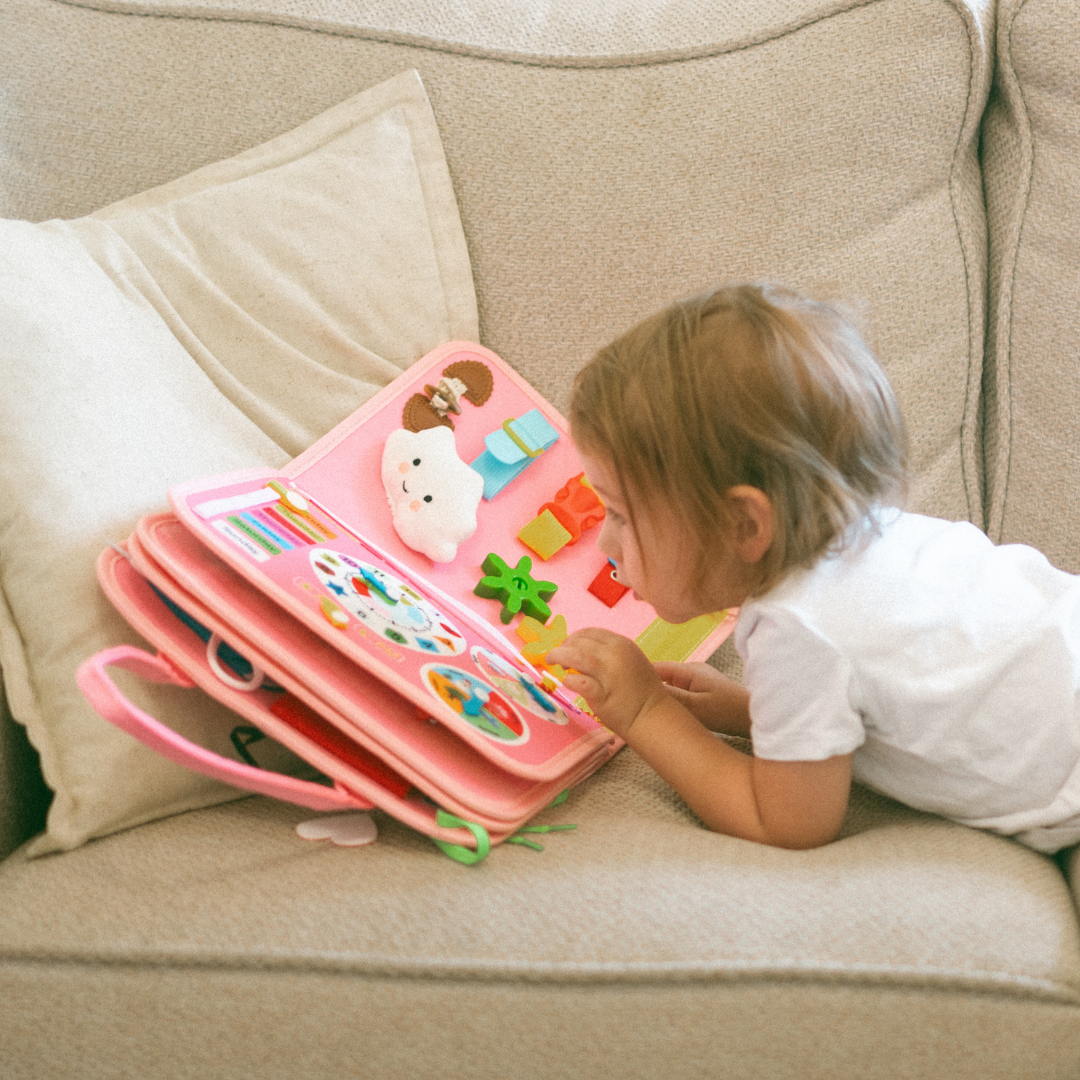 Toddla™ Travel Busy Board for Toddlers – Montessori Sensory Learning Toy for Hands-On Play at Home & On the Go