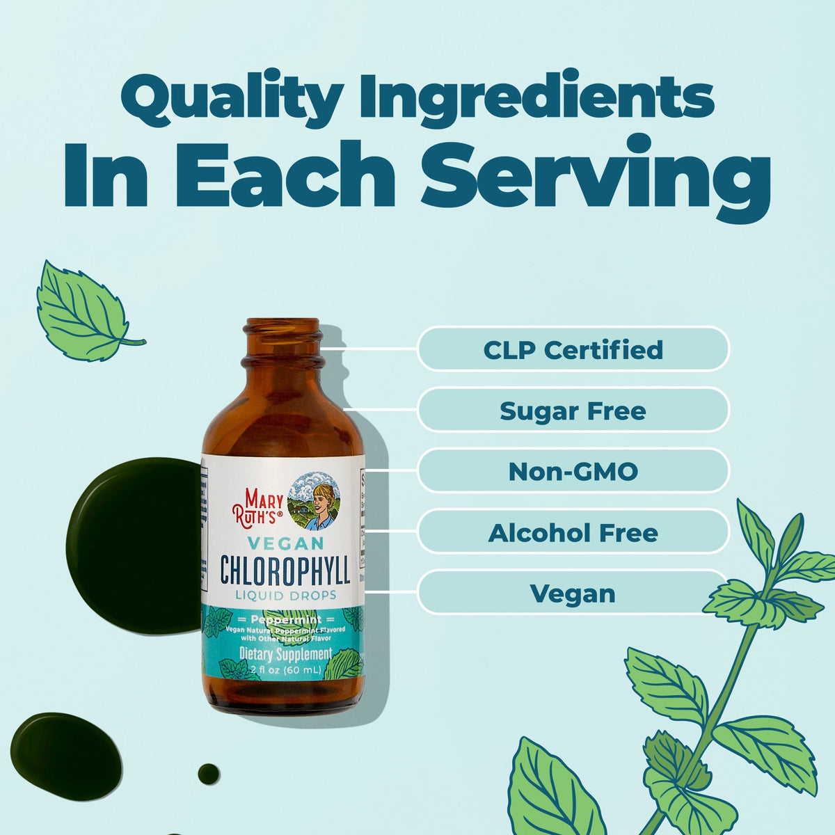 MaryRuth’s Vegan Liquid Chlorophyll Drops – Peppermint, 50mg per Serving – 2 fl oz