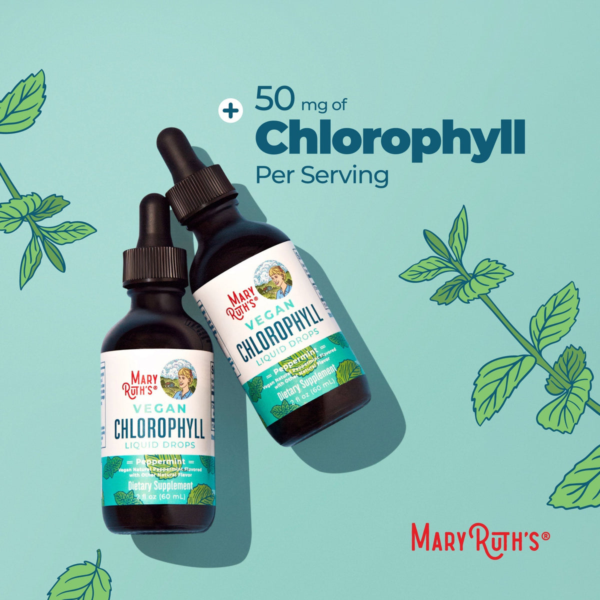MaryRuth’s Vegan Liquid Chlorophyll Drops – Peppermint, 50mg per Serving – 2 fl oz