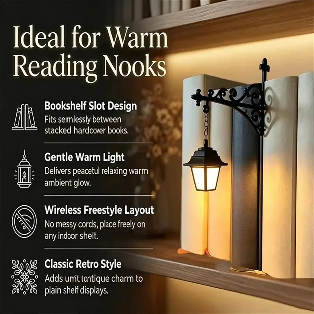 Vintage Gothic Bookshelf Lantern Decor – Hanging LED Lantern & Halloween Ghost Book Nook Ornament