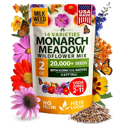 Monarch Butterfly Wildflower Mix - 20,000+ Seeds (2 oz) - With Milkweed