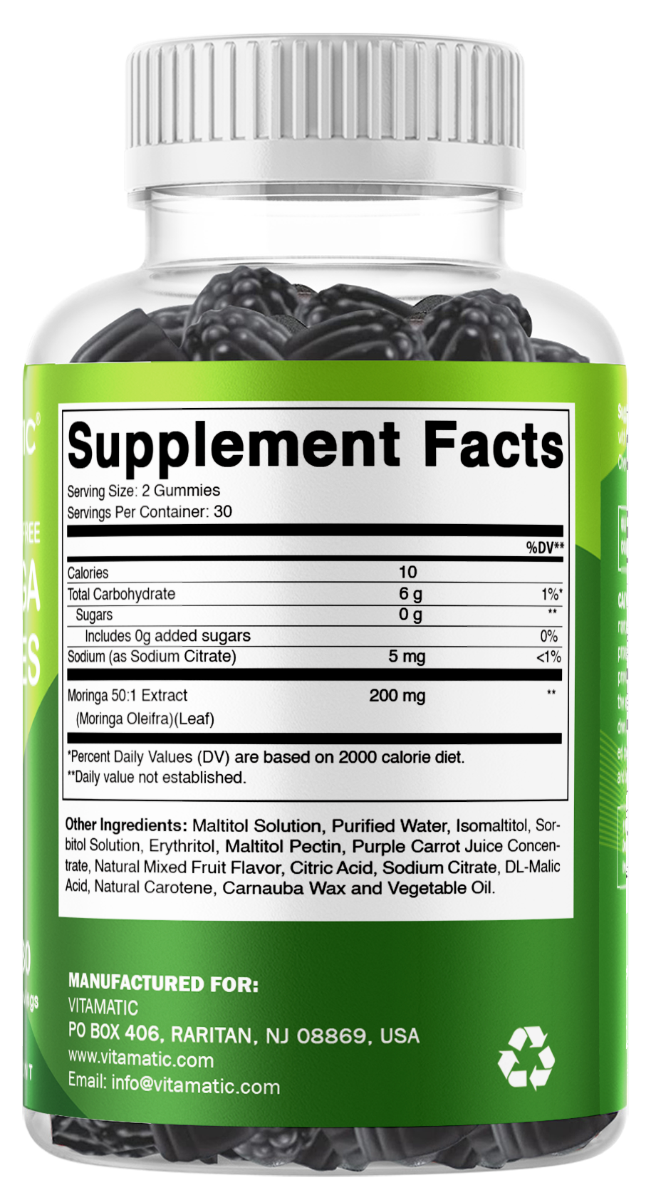 Vitamatic Sugar-Free Moringa Gummies 10,000mg – Vegan & Non-GMO – 60 Count