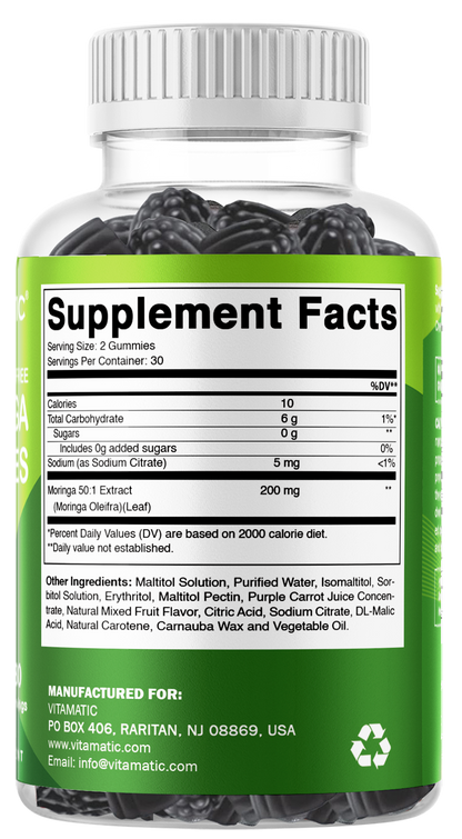 Vitamatic Sugar-Free Moringa Gummies 10,000mg – Vegan & Non-GMO – 60 Count