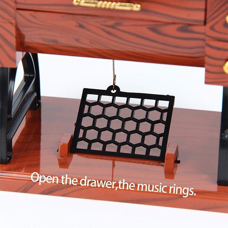 Vintage Mini Sewing Machine Music Box with Drawer – Retro Wooden Treadle Sewing Machine Decor