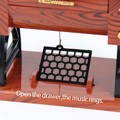 Vintage Mini Sewing Machine Music Box with Drawer – Retro Wooden Treadle Sewing Machine Decor