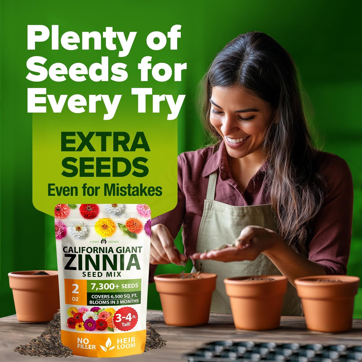 California Giant Zinnia Seeds - 2 oz - Six-Color Double Blooms