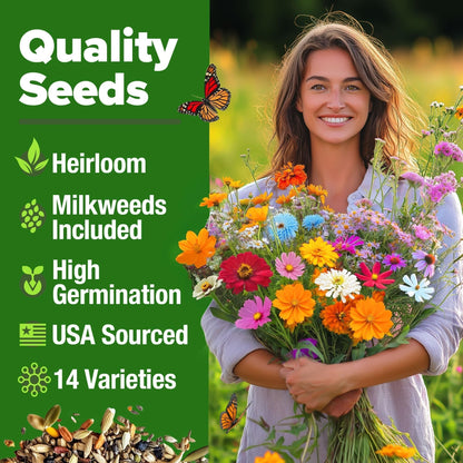 Monarch Butterfly Wildflower Mix - 20,000+ Seeds (2 oz) - With Milkweed