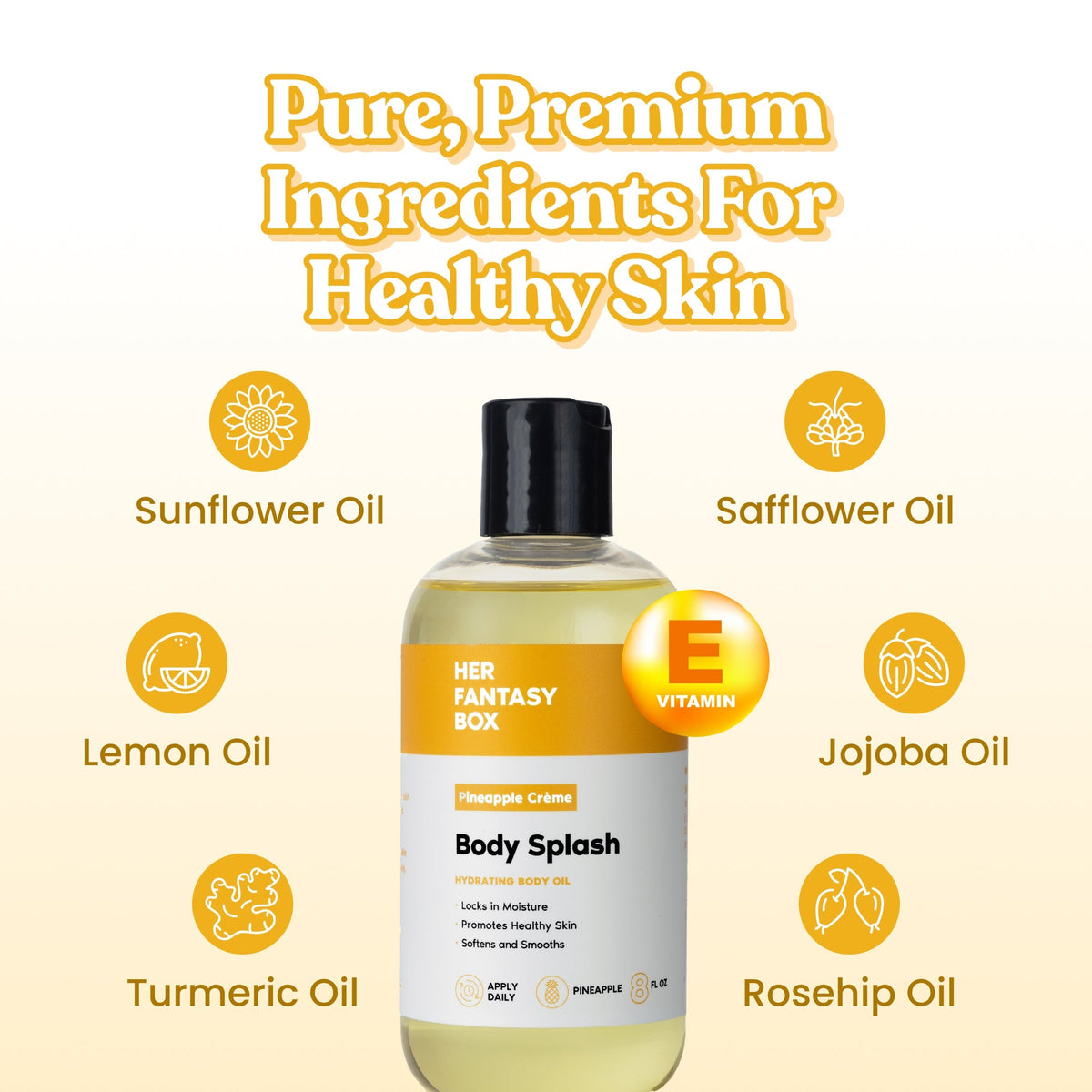 Her Fantasy Box Pineapple Crème Body Splash – Hydrating Skin-Smoothing Body Oil – 8 fl oz