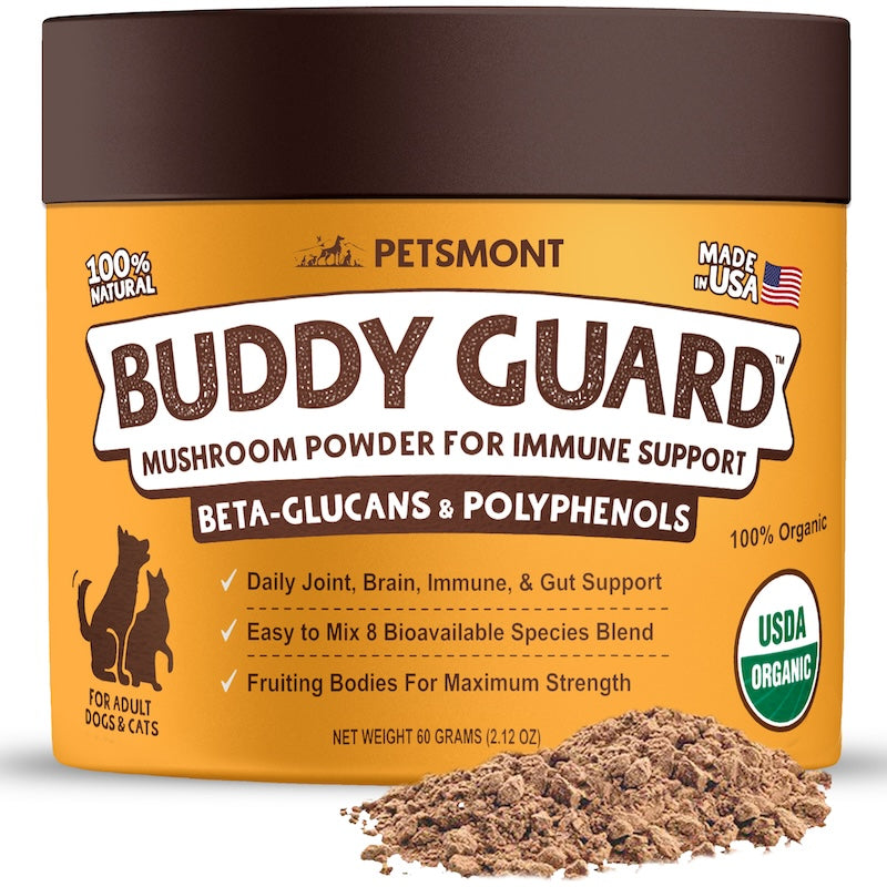 Petsmont Buddy Guard™ Organic Mushroom Powder for Dogs & Cats – Daily Immune Support Supplement with 9 Functional Mushrooms