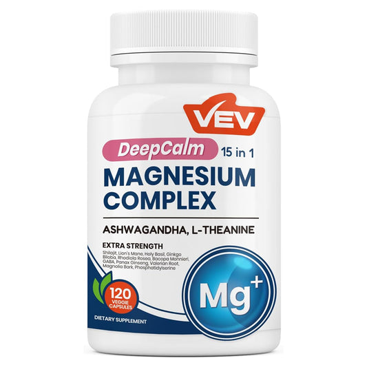 VEV DeepCalm 15-in-1 Magnesium Complex with Ashwagandha & L-Theanine – 120 Capsules