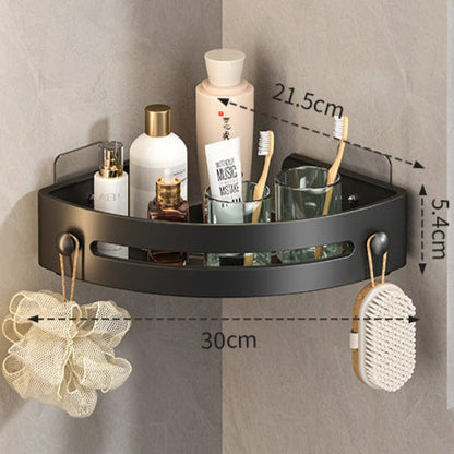 **3-Tier Black Corner Shower Shelf, No-Drill Adhesive Bathroom Organizer with Hooks