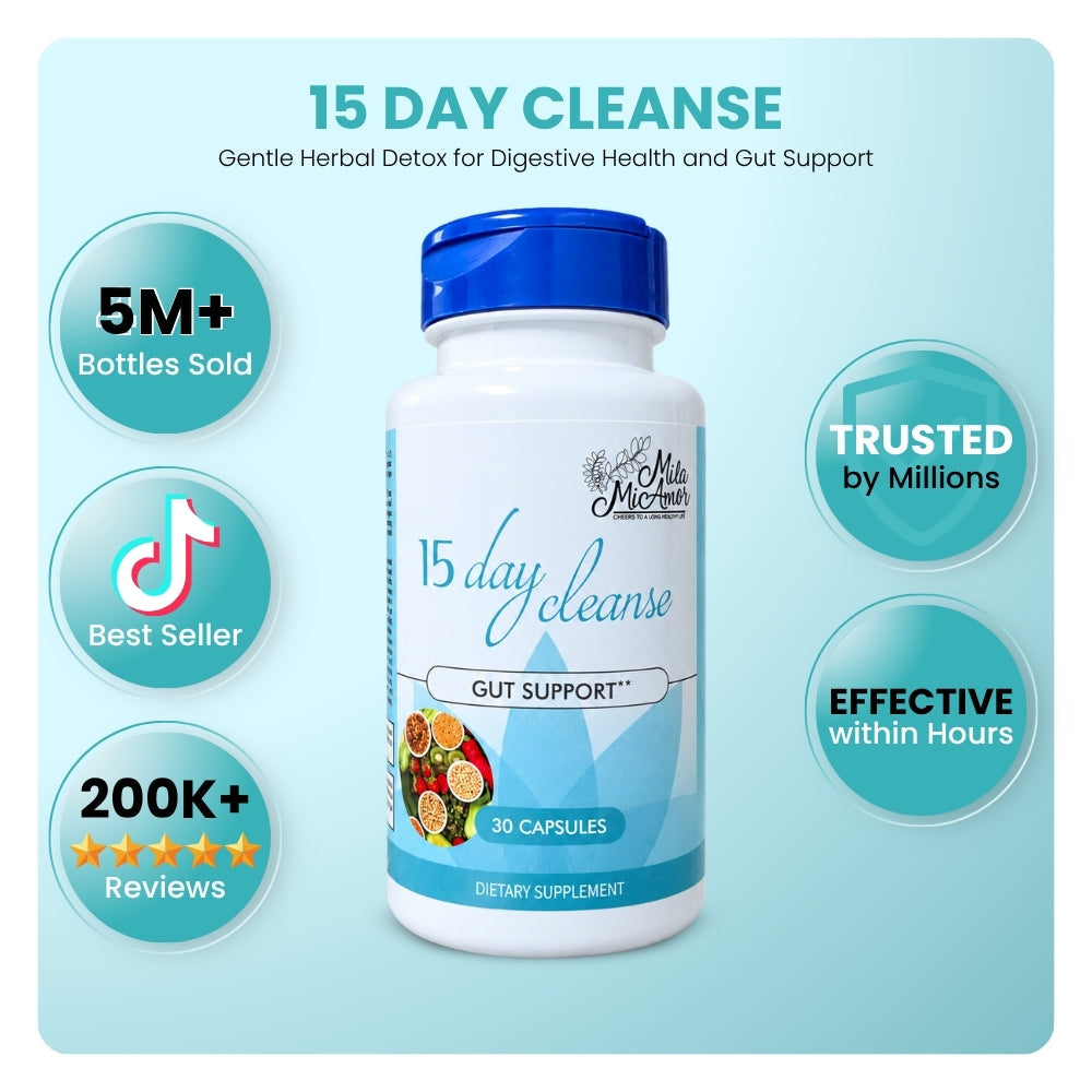 15 Day Cleanse - Gut and Colon Support | Caffeine Free | Advanced Formula with Senna, Cascara Sagrada, & Psyllium Husk | Non-GMO | 30 capsules