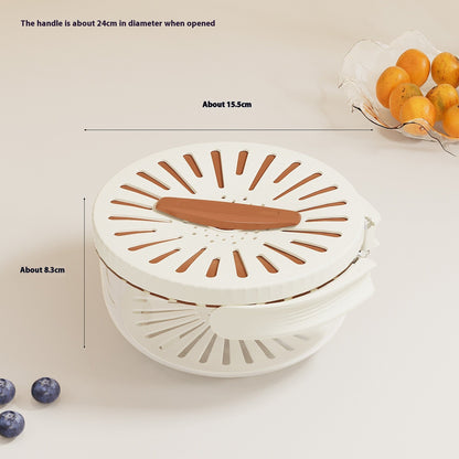 **2-in-1 Fruit & Vegetable Drain Basket with Lid, Foldable Handle & Dual-Layer Colander**