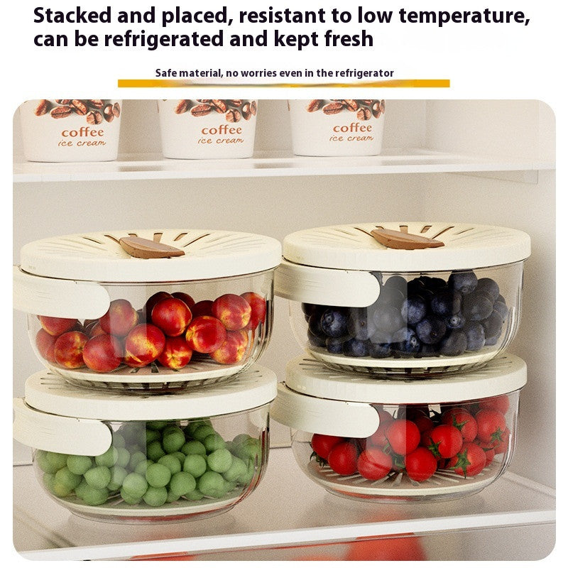 **2-in-1 Fruit & Vegetable Drain Basket with Lid, Foldable Handle & Dual-Layer Colander**