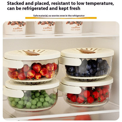 **2-in-1 Fruit & Vegetable Drain Basket with Lid, Foldable Handle & Dual-Layer Colander**