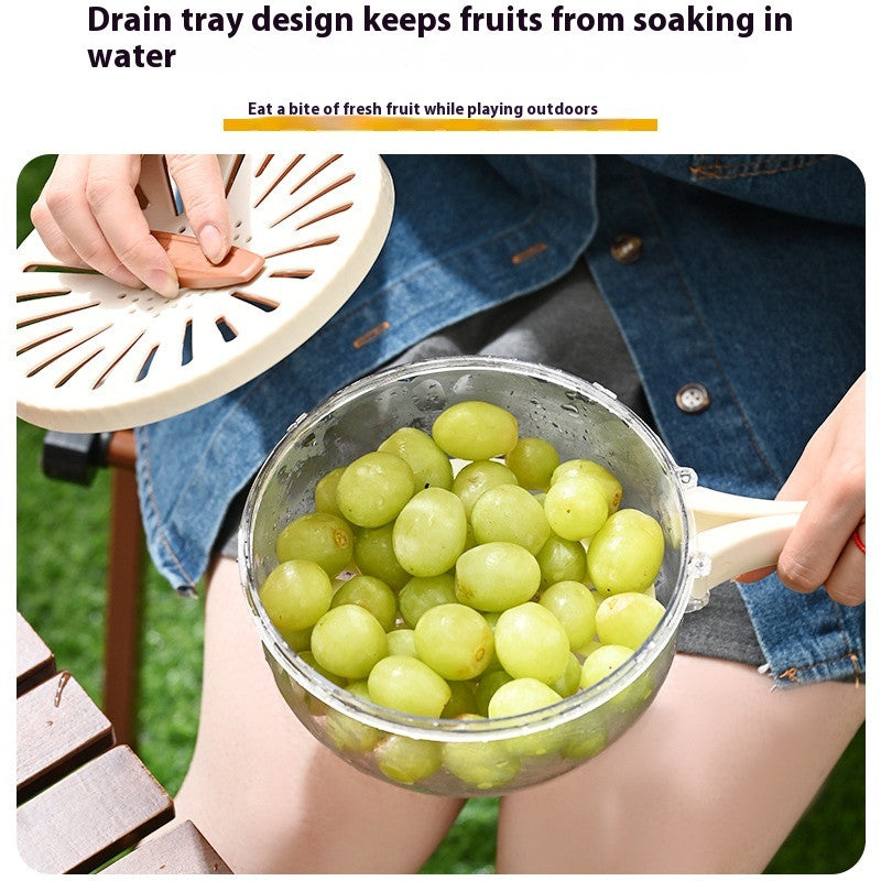 **2-in-1 Fruit & Vegetable Drain Basket with Lid, Foldable Handle & Dual-Layer Colander**