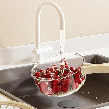 **2-in-1 Fruit & Vegetable Drain Basket with Lid, Foldable Handle & Dual-Layer Colander**