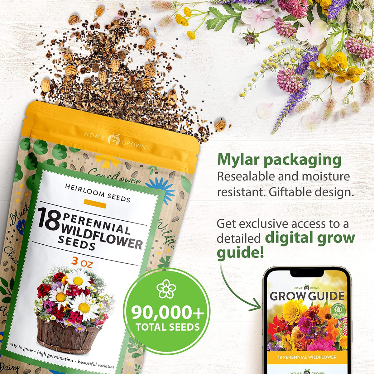 Perennial Wildflower Seed Mix - 18 Varieties (3 oz) - No Filler