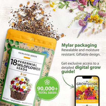 Perennial Wildflower Seed Mix - 18 Varieties (3 oz) - No Filler
