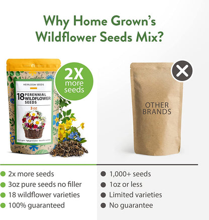 Perennial Wildflower Seed Mix - 18 Varieties (3 oz) - No Filler