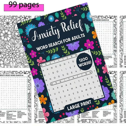 Anxiety Relief Word Search Book for Adults – 75 Large Print Puzzles, 1,200 Positive Words & Answer Key