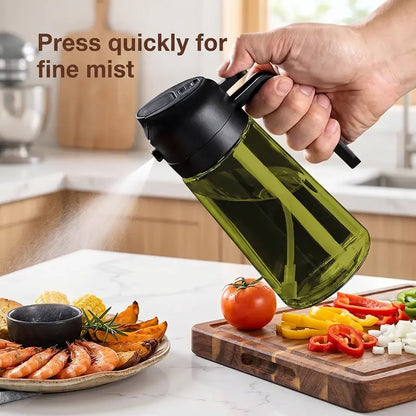 2 in 1 Olive Oil Sprayer & Dispenser 470ml Green Glass Bottle，2PCS