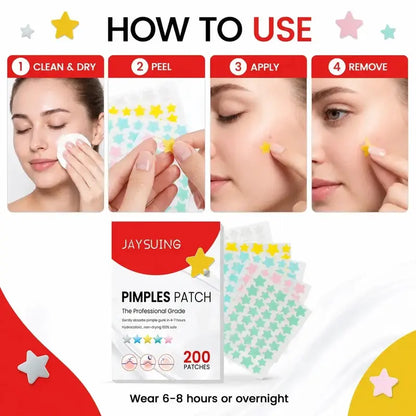 JAYSUING Pimple Patches for Face, Colorful Star Hydrocolloid Acne Patches, Cute Zit Covers & Blemish Spot Stickers, 3 Sizes, 200 Count, Skin Care Patches