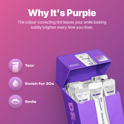 DR.DENT Purple Mouthwash – Purple Color Correcting Teeth Whitening Mouthwash, 20 Sachets