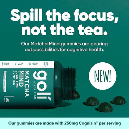 Goli® Matcha Mind Cognitive Gummies – Focus, Mental Clarity & Daily Energy Support, 60 Gummies