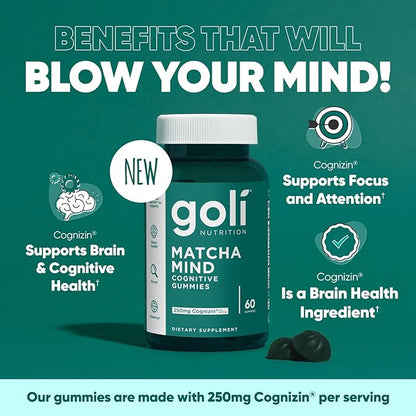 Goli® Matcha Mind Cognitive Gummies – Focus, Mental Clarity & Daily Energy Support, 60 Gummies