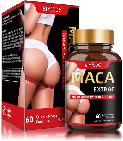 Organic Maca Root Capsules - Natural Butt Enhancement Pills for Women | Lift, Firm & Curve Buttocks | 60 Capsules