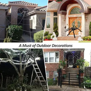 Halloween Decorations Giant Triangular Spider Web With Plush Big Spider Set Scary Outdoor Yard Party Haunted House Props Decor