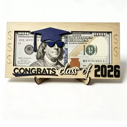 2-Pack Class of 2026 Wooden Graduation Money Holder Set – Black & Blue Cash Gift Frames
