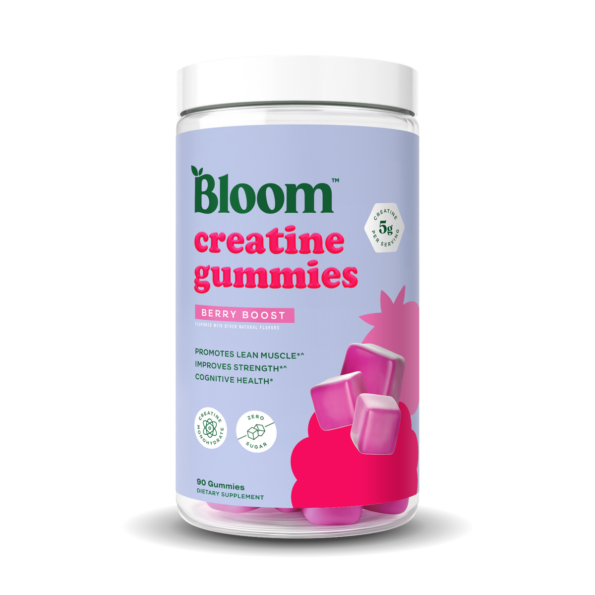 Bloom Creatine Gummies – 5g Creatine Monohydrate, Zero Sugar Berry Boost – 36 Count
