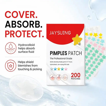 JAYSUING Pimple Patches for Face, Colorful Star Hydrocolloid Acne Patches, Cute Zit Covers & Blemish Spot Stickers, 3 Sizes, 200 Count, Skin Care Patches