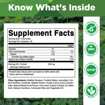 Vitamatic Sugar-Free Moringa Gummies 10,000mg – Vegan & Non-GMO – 60 Count
