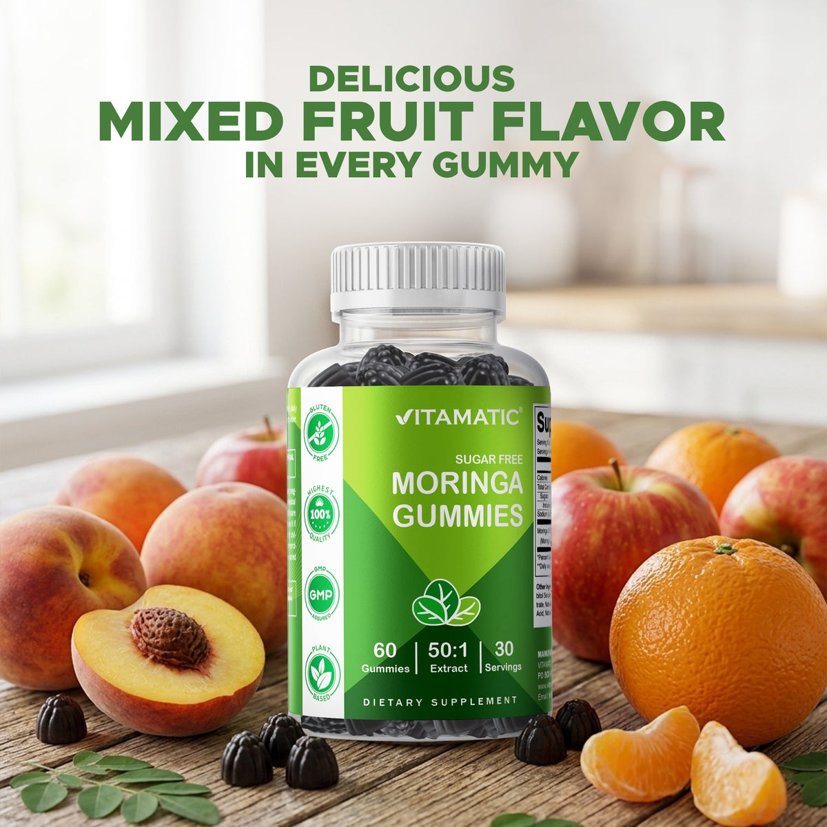 Vitamatic Sugar-Free Moringa Gummies 10,000mg – Vegan & Non-GMO – 60 Count