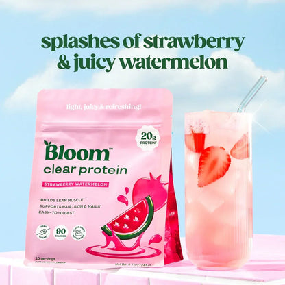 Bloom Nutrition Clear Protein - Clear Whey + Collagen Protein Blend | 20g Protein, 90 Calories, 0g Sugar, Light & uct Refreshing Fruity Drink | Protein for Women