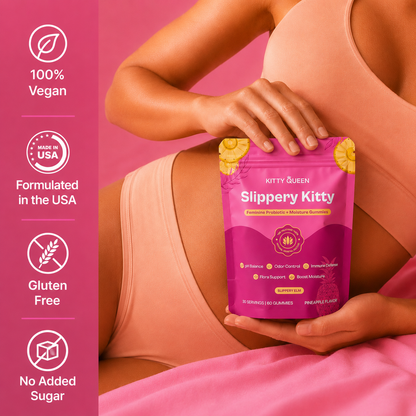Kitty Queen Slippery Kitty Feminine Probiotic Gummies – Pineapple Flavor with Slippery Elm & Probiotics, 30 Gummies