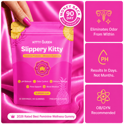 Kitty Queen Slippery Kitty Feminine Probiotic Gummies – Pineapple Flavor with Slippery Elm & Probiotics, 30 Gummies