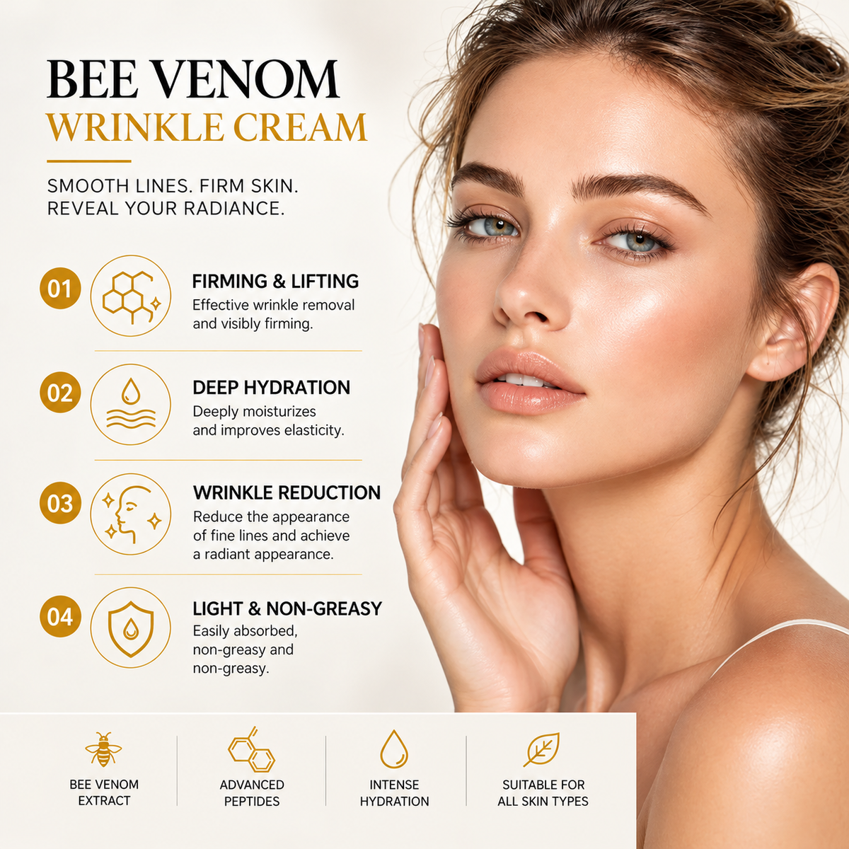 OUHOE Bee Venom Anti-Wrinkle Moisturizer & Mist, 4PCS Vegan