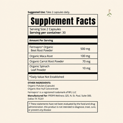 Circulation & Daily Vitality Support – Fermented Beet + Maca – 60 Vegan Capsules