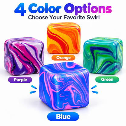 Blue Marble Swirl Cube Squishy Toy, Soft Squeeze Stress Relief Fidget, Single Piece
