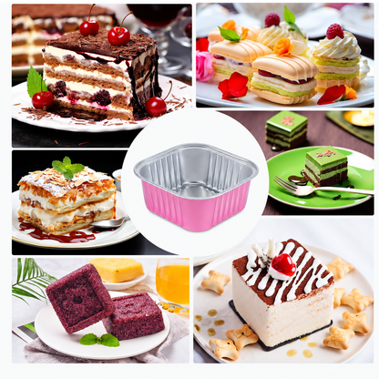 50 Pcs Aluminum Foil Mini Square Baking Cups with Lids,5oz Disposable Ramekins
