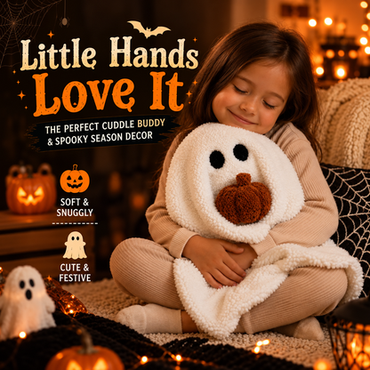 11in Halloween Ghost Plush Pillow with Pumpkin, Soft Cushion